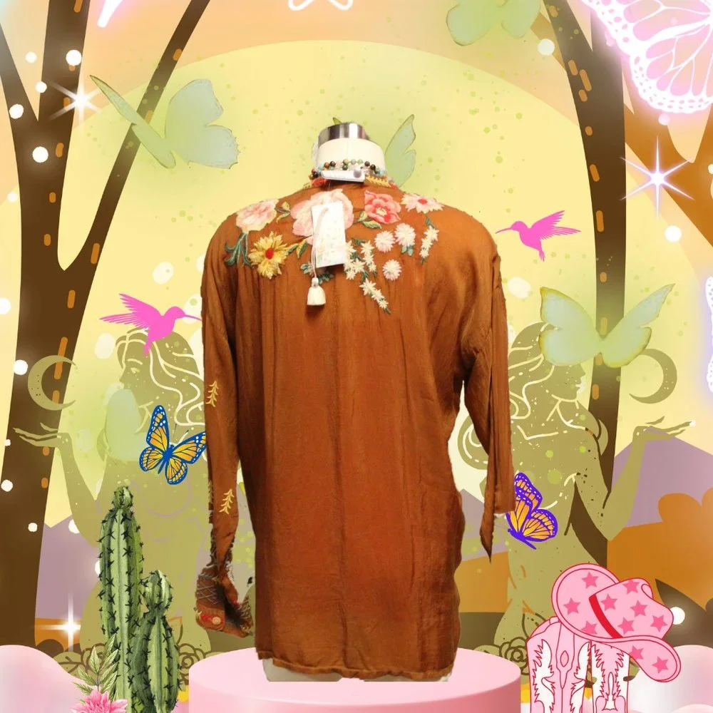 Johnny Was Dragon Embroidered Button-Down Long Sleeve Blouse - Picture 3 of 3